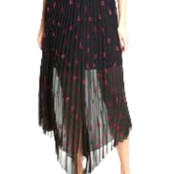 NWT Maje Black Jengo Embroidered Heart Midi Pleated Slit Skirt - Picture 3 of 3